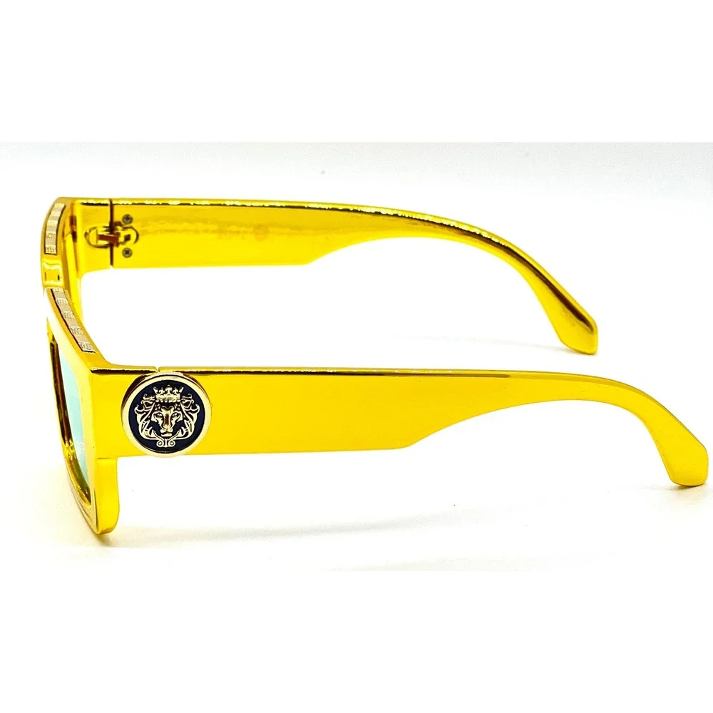 Bold Gold Square Frame Sunglasses Gold Reflective Kleo Style Men Luxury‎ Fashion